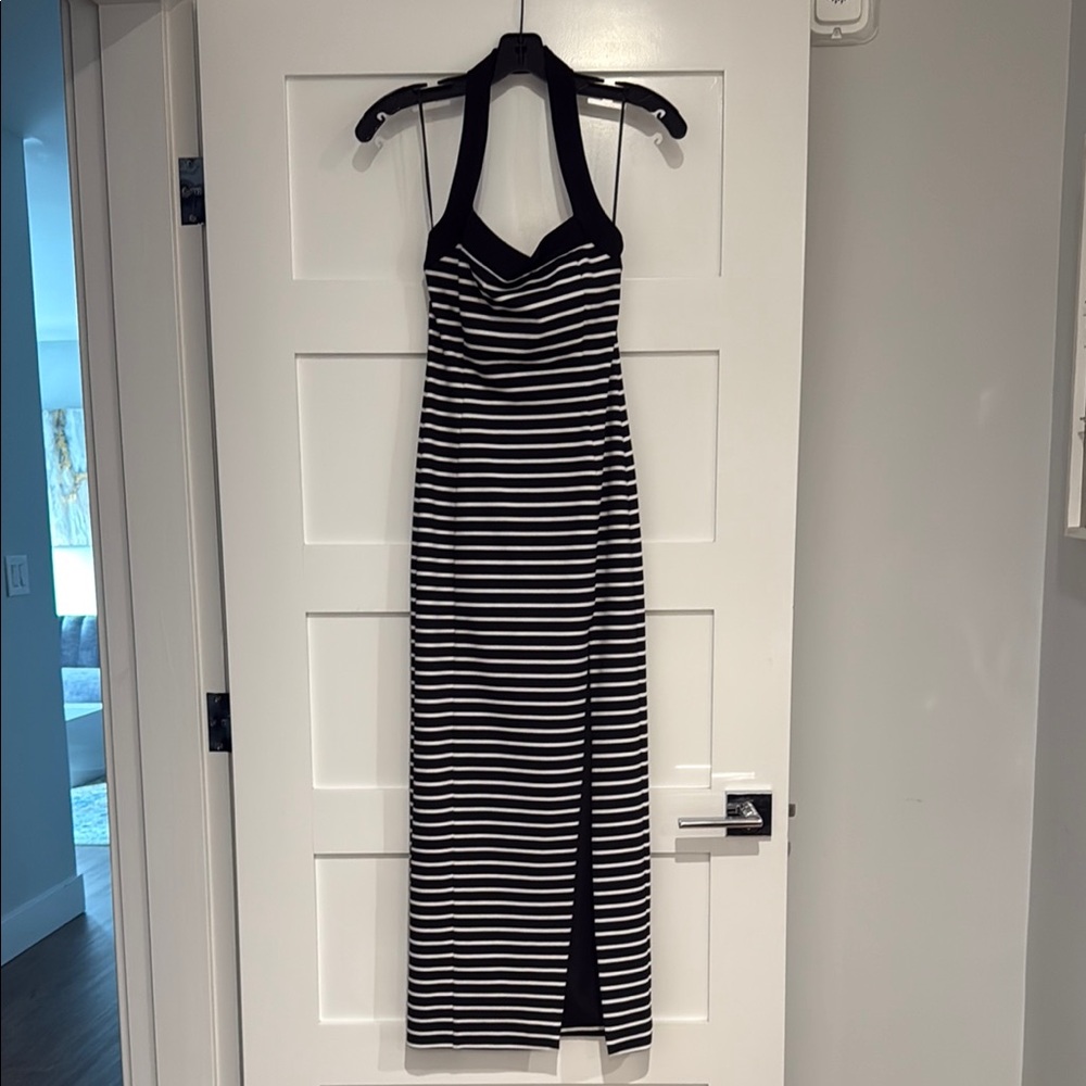 NICHOLAS Black and White Halter Sheath Maxi Dress